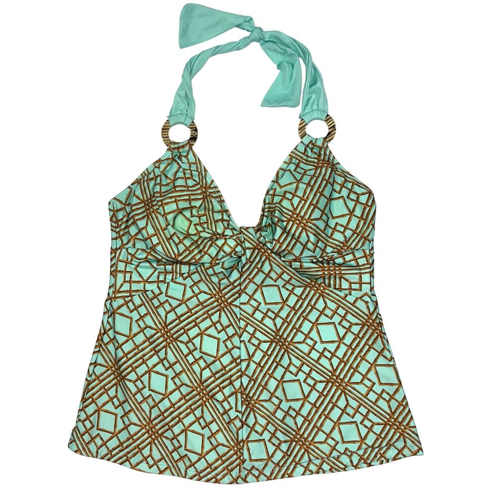 Antonio Melani Bamboo Pattern Halter Tankini Swim Top Size Medium